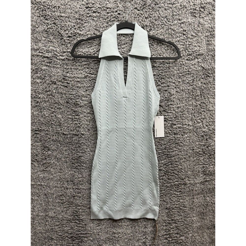 NWT Reformation Tinsley‎ Cable Halter Dress Women's Small powder Blue Mini Dress